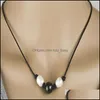 Pendant Necklaces Pearl Single Ctured Freshwater Pearls Necklace Choker For Women Genuine Leather Jewelry Handmade Black 14 Inches Dhvl7