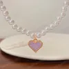 Vintage Link Chain Heart Pendant Halsband Kvinnliga kvinnors mode Pärlhalsband för kvinnans smyckespresent