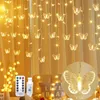 Cordes 3M Papillon LED Guirlande Rideau Lumières Fée Chaîne À Distance USB Lampe De Noël Décoration De Vacances Pour La Maison Chambre Fenêtre