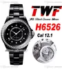 TWF J13 H6526 A12.1 Automatic Unisex Watch Mens Ladies 38mm Korea Ceramic Diamonds Bezel Black Dial Ceramics Bracelet Super Edition Womens Watches Puretime C3