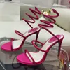 Сандалии на каблуке на каблуке для женской обуви Rene Caovilla Cleo Crystal Crystal Snake Strass Shoot