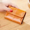 Kaarthouders Vintage Oil Wax Pu Leather Multi-Card Slots Organ Buckle Holder Wallet Mini Small Business Damesmunt Portemonnees