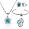 Orecchini di lusso Set di braccialetti Set di gioielli da donna di design Set di orecchini con ciondolo con granato e zirconi, con anelli, bracciali