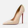 Projektowanie na wysokich obcasach czerwone błyszczące dno buty kobiety spiczaste palce sandały 8 cm 10 cm 12 cm nagi czarny patent na skórzane buty ślubne pompy letnie rozmiar 34-45