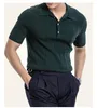 Polos pour hommes Summer American Retro Commute Leisure Lyocell Revers Knitted Short Sleeve Men's Polot Shirt