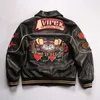 Avirex Hip Hop Wide Version Sheepskin Leather Jacket Classic Casino Embroidery Foam Texture