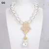 Подвесные ожерелья Guaiguai Ювелирные изделия 18 "Жемчужное ожерелье из белой морской раковины Keshi Ceshi Cloud Cz