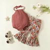 Kl￤derupps￤ttningar 2022 Summer Baby Clothes Halter White Rompers Floral Flare Pants 2 Piece Designer Casual Girls 0-2T