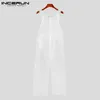 Pantalon Homme Mesh Jumpsuit Transparent Couleur Unie Sans Manches Streetwear Bretelles Barboteuses Minces Poches Salopette Respirante INCERUN 220827