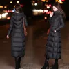 Frauen Pelz Faux Pelz Winter Jacken Frauen Mantel Weibliche Dünne Parka OverKnee Baumwolle Gepolsterte Korea Mit Kapuze Warme Schwarz Solide lange Mantel 220826