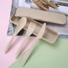 Vete Straw Knife Fork Spoon Set Student Portable Table Box Cake Dessert Spoons Fruit Forks Travel 3st/Set Table Seary Th0187