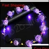 Other Fashion Accessories Flashing Led Hairbands Strings Glow Flower Crown Headbands Light Party Rave Floral Hair Garland Luminous Wr Dhgg6