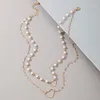 Choker Charming Pearl Love Heart Tassel Clavicle Chains Simple Stone Beads Necklace For Women Wedding Jewelry