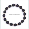 Bracelets de charme Or Couleur Spacer Lave Naturelle Pour Hommes Perles Noires Mélangées 8mm Pierre Volcanique Bracelet D'énergie Bijoux Drop Livraison 2021 Dhvtm