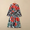 2022 Autumn-Notched-Lapel Floral Print Trench Płaszcz Długie rękawy kropka z paskiem długą warstwa zniszczoną 22G210040T