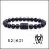 Beaded Strands 12 Constellation Bracelets Men Black Stone Bead Bracelet Star Sign Zodiac Horoscope Lover Couple Friendship Jewelry D Dhndr