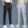 Pantaloni da uomo Estate Casual Sottile Elasticità morbida Vita con lacci Tinta unita Tasca Applique Corea Grigio Pantaloni da lavoro neri Uomo 38 220827