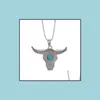 Pendant Necklaces Fashion Buffalo Head Bead Sier Color Bl Cattle Charm Longhorn Resin Horn For Jewelry Carnelian Y75 Drop Delivery 20 Dh3Qb