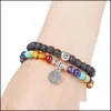 Charm Armbänder 6mm Sieben Chakra Baum Buddha Lotus Schwarz Lava Stein Perlen Armband Frauen Männer Armreif Perlen Wrap Hand Saiten Drop Del DHSB3