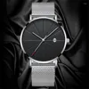 Armbandsur Relogio Masculino Men's Watch Luxury Ultra-Thin Men Steel Mesh Belt Fashion Monte Homme Calendar Clock Reloj Hombre