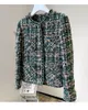2022 Autunno girocollo in tweed giacca con pannelli verde contrasto colore manica lunga tasche monopetto giacche cappotto corto capispalla 22G186093