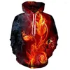 Herentruien Skin-Touch Warm 3D Flame Print mannelijke casual pullover hoodie voor school