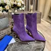 Suede Short Boot Boot Metal Women's Shoes الكلاسيكية كعب رفيع 9 سم مصمم جلدي للأزياء الماس نساء كبير 35-42