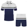 Herrspår 2022 Summer Men's Sports Suit T-shirt Shorts randig färgmatchning Träningskläder 2-stycke Set Short-ärmad