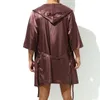 Mens Robes Hooded Bathrobe Shorts Set Pajamas Night Dress Gown Male Silk Satin Nightgown Kimono Sleepwear House Men 220826