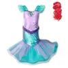 Принцесса Ариэль платье для девочки маленькая русалка наряжать костюмы детская одежда для печати летняя платья фиолетовая и зеленая сета y200102238b