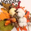 Decorative Flowers Thanksgiving Pumpkin Kapok Decoration House Autumn Color Simulation White Wooden Sign Pendant Wreath