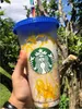 Starbucks Tumbler Blue Cups 24oz/710ml أحجام البلاستيك تعثر أكواب المشروبات حورية البحر Goddess Frappuccinos تغيير تسامي قوس قزح