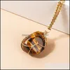 Pendant Necklaces Irregar Round Natural Stone Necklace Amethyst Lapis Rose Quartz Crystal Gold Wrap Wire Healing For Women Men Drop D Dhxiv