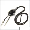 Cravatte Accessori moda Western Bl Head Bolo Tie Collana Catena maglione in lega retrò Ornamenti lunghi neri Drop Delivery 2021 Bdeh Dhnz5