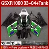 OEM-mässor för Suzuki GSXR-1000 K 3 GSXR 1000 CC K3 03 04 BODS 147NO.154 GSX-R1000 1000CC GSXR1000 03-04 GSX R1000 2003 2004 Injektion Mögelmässan Factor Factory Green Green Green Green