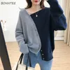 Pulloves de jaquetas femininas Mulheres Irregular Patchwork Single Bastted Casual Knitting Design elegante estilo coreano chique de malha 220827