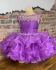 Ragazza Cupcake Pageant Dress for Little Miss 2023 Maniche ad aletta Viola Rosso Sfarzo Baby Bambini Compleanno Abito da festa formale Infant Toddler Designer Gonna con volant AB Pietre Zucchero