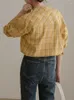 女性のブラウス2022ビンテージシャツ韓国ファッションエレガントオフィスレディチェッカー女性春夏抹茶色のトップス