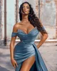 Blue Prom Dress Sexy off-shoulder formele avondfeestjurk High Size Split Satin Brdemaid-jurken op maat gemaakt