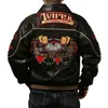 Veste en cuir noir AVIREX en peau de mouton Las Vegas boussole poker dés jetons broderie Hip Hop Wide