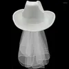 Berretti Cappello da sposa con velo a tesa larga da cowboy bianco per forniture per feste non sposate