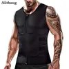 Aiithuug Sauna Gilet pour Hommes Néoprène Sweat Gilet Taille Formateur Débardeur Corps Shaper Fermeture Éclair Corset Compression Chemise D'entraînement 220826