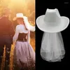 Berretti Cappello da sposa con velo a tesa larga da cowboy bianco per forniture per feste non sposate