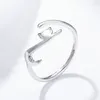 Wedding Rings OneQuarter 925 Sterling Silver Sticky Cat With Long Tail Finger Ring Women Adjustable Engagement Creative Jewelry 207522515