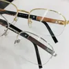 Lux Clasic Men Semi-Rim Glasses Frame 447 Lightweight Hualimu Wooden Leg Gold Silv Gungray 55-18-140 for Precription Eyeglasses fullset case