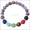 Fili di perline Regalo Joya Magnetico Ematite 8Mm Perline rotonde Braccialetti di pietra 7 Chakra Pietra preziosa Guarigione di cristallo Reiki Gioielli da donna Ban Dhias