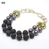 Pendant Necklaces GuaiGuai Jewelry Punk Purple Shell Pearl Black Round Volcano Lava Gold Color Plated Amazonite Nugget Chain Necklace For