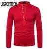Mens Tshirts Ursporttech Solid Color T Shirt L￥ng￤rmad avslappnad tshirt Toppar Kl￤der Spring Autumn Streetwear Fashion Tshirts 220826