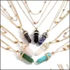 H￤nghalsband Fashion Opal Stone Hexagonal Column Rose Quartz f￶r kvinnor Naturliga kristallhalsband Bohemiska uttalande smycken present Dhwrq