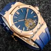 R8F V3 Flying Tourbillon A2950 Automatic Mens Watch Selfwinding 2653 Extra Thin 41mm Rose Gold SIHH Blue Dial Rubber Strap 2022 Super Edition Pureitme D4